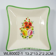 Plato cuadrado de cerámica de flor preciosa